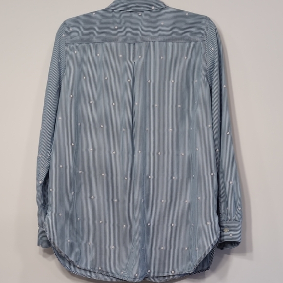 LOFT | Blue and White Striped Button Down Shirt with Polka Dot Embroidery Size M - Picture 2 of 6
